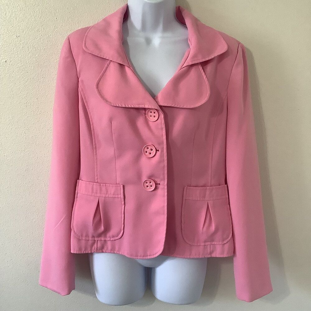 Vintage Y2K Colorful Pink Barbiecore Feminine‎ Preppy Girly Button Up Blazer L